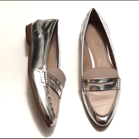 J Crew Collins Mixed Metallic Leather Loafer with silver and blush - Picture 6 of 8